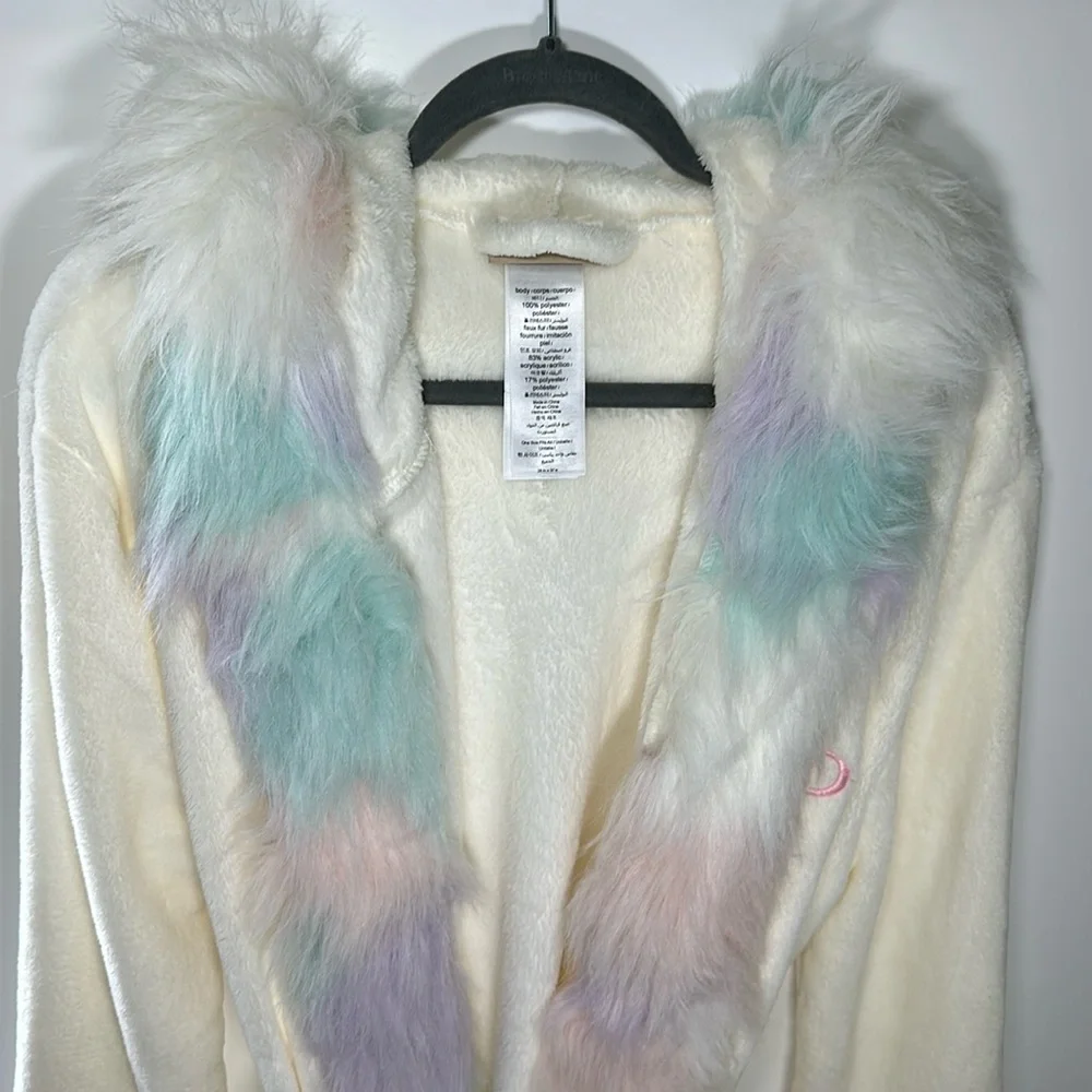 Pottery Barn Teen Unicorn Rainbow Faux Fur Robe - Picture 2 of 14